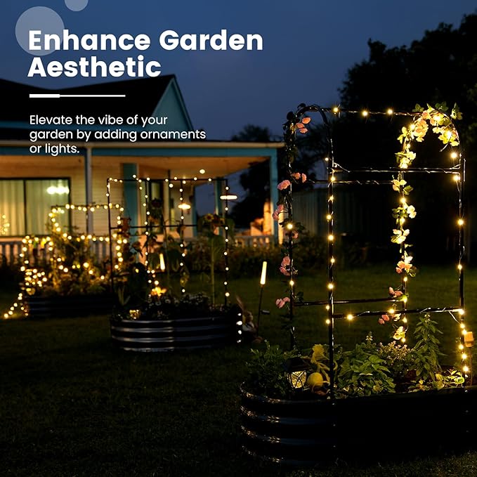 KING BIRD Raised Garden Bed with Wall Trellis Galvanized Planter Garden Box Outdoor for Gardening, Climbing Vegetables, Flowers 3.94x2.95x0.98 Ft, Dark Grey