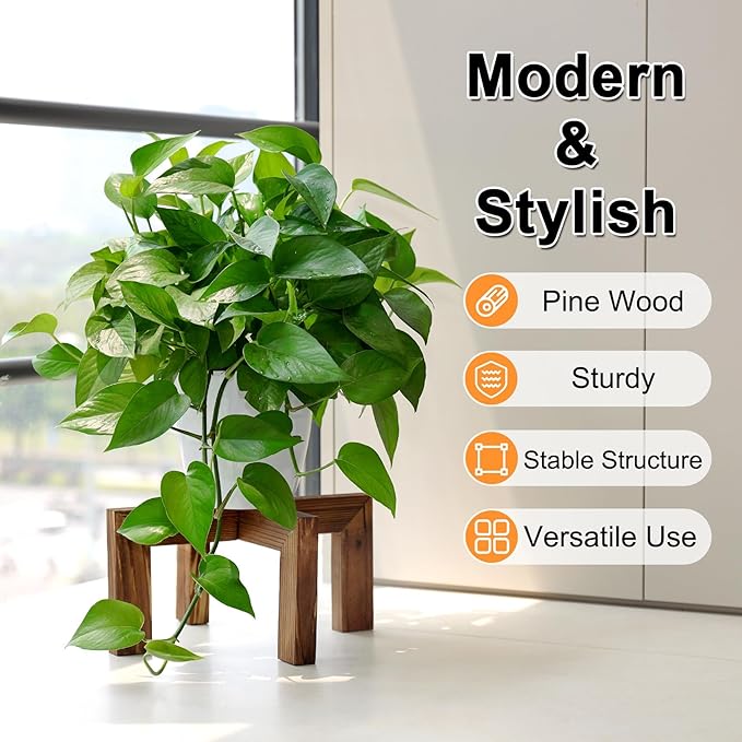 Plant Stand, Indoor/Outdoor Wood Plant Holder, Single Flower Pot Stand, Sturdy Planter Stand, Fit 5-15 Inch Pots