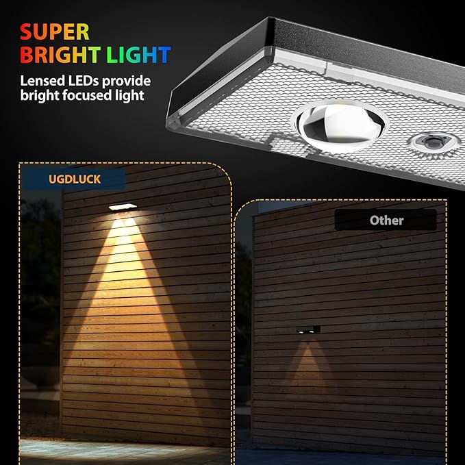 Solar Fence Lights,RGB & Warm White & 6 Colors Lens LED Dusk to Dawn Deck Light, Fence Solar Lights Outdoor Waterproof, Solar Outdoor Lights for Backyard/Railing/Wall/Step/Patio/Pool Set of 2
