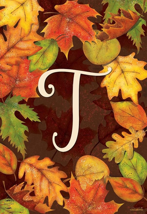 Briarwood Lane Fall Leaves Monogram Letter T Garden Flag
