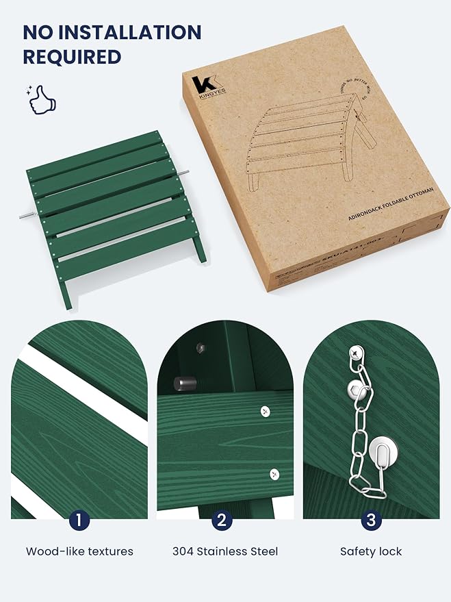 KINGYES Folding Adirondack Ottomans Set of 2 for Adirondack Chair, Green