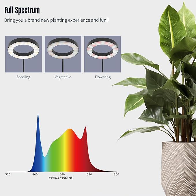 GLOWRIUM Indoor Grow Light, 20 Watt Full Spectrum LED Plant Growth Light with Stand, Adjustable Height with Timer 3/9/12 hrs, Black LED Plant Lamp