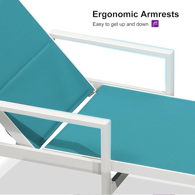 PURPLE LEAF Outdoor Chaise Lounge Set Adjustable Sunbathing Recliner with Armrest and Side Table for Poolside Beach Outside Patio Aluminum Chaise Lounger Blue