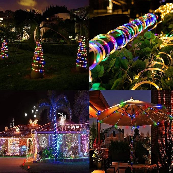 300 LED Solar Rope Lights Outdoor 99 FT Bright Solar Garden String Lights Durable 8 Modes Outdoor Fairy Lights Waterproof Solar Garden Decorative Lights for Fence Patio Decor (Multicolor)