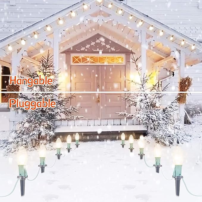 C9 Christmas Lights Outdoor, 25.7 Ft 20 Bulbs Christmas Pathway Lights, Waterproof Walkway Lights for Outside Driveway Sidewalk Outdoor Christmas Decorations Yard, Clear