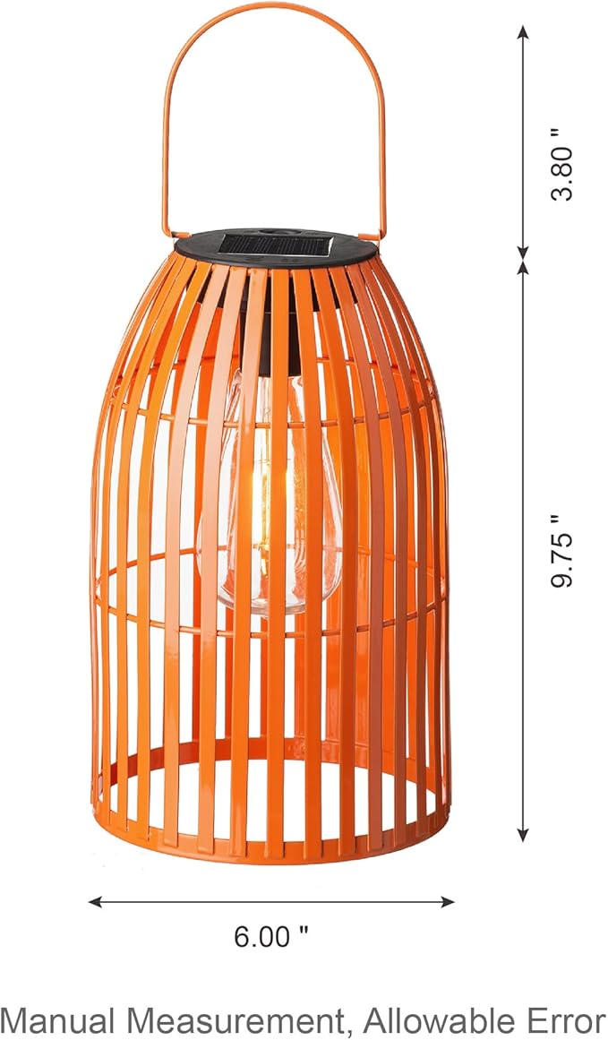 Set of 2 Solar Lantern Outdoor Waterproof Hanging Metal Birdcage Shaped Lantern Decorative Solar Light for Garden Yard Patio Porch, Orange