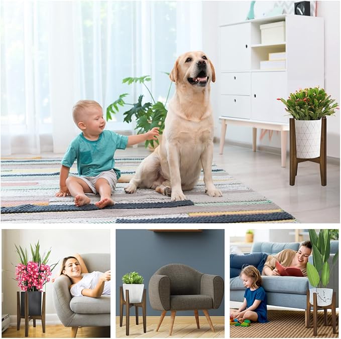 OERGKE Adjustable Plant Stand, Bamboo Mid Century Modern Indoor Plants Stands, Corner Flower Holder for Living Room, Fits 8 to 12 Inches Pots, (Pot & Plant Not Included)(Walnut, 1 Pack)