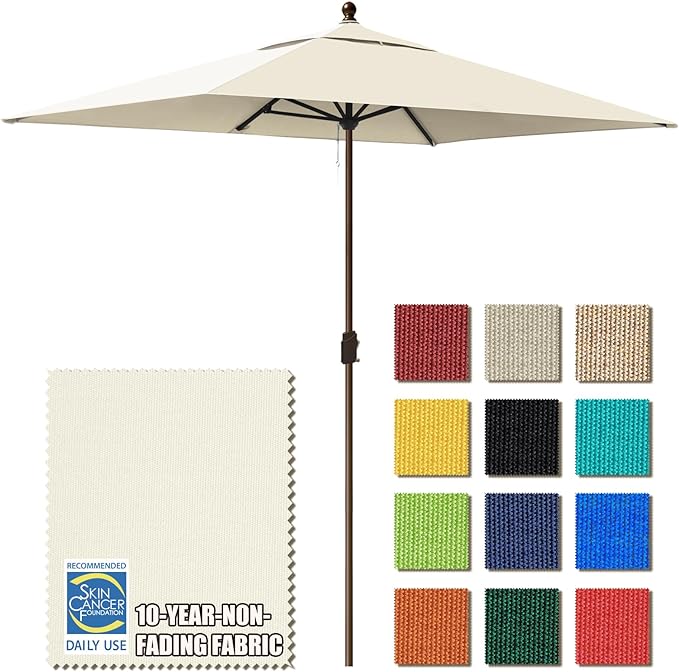 EliteShade USA 10-Year-Non-Fading 6.5x10Ft Rectangular Market Umbrella Patio Umbrella Outdoor Table Umbrella with Ventilation, Natural