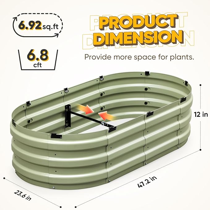 KING BIRD Raised Garden Bed Kit 2025 Upgraded 10-Minute Assembly Galvanized Planter Garden Box Outdoor for Gardening, Vegetables, Flowers, 47x24x12 in, Olive Green