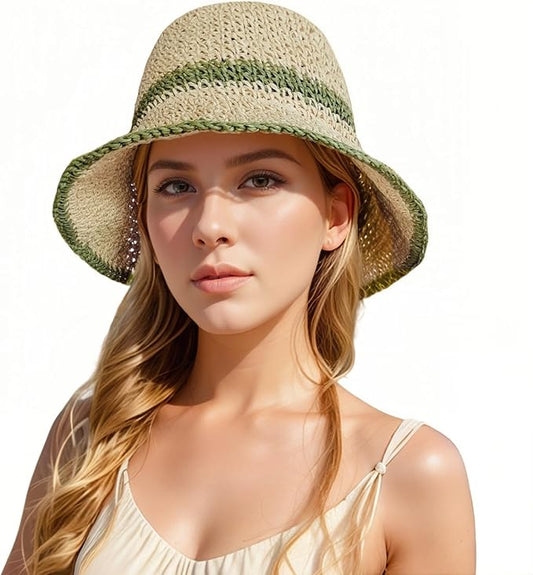 Floppy Big Beach Straw Hats for Women Foldable Summer Wide Brim Packable Sun Hat Womens Travel Straw Fedora Hat