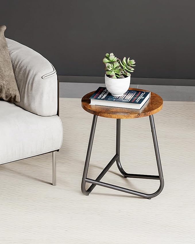 Indoor Plant Stand,Mid Century Wood Stand Plant Table,Modern Plant Stool for Outdoor,Metal Tall Holder for Flower Pots,Small Round Side End Table (Rustic Brown, 15 inch)