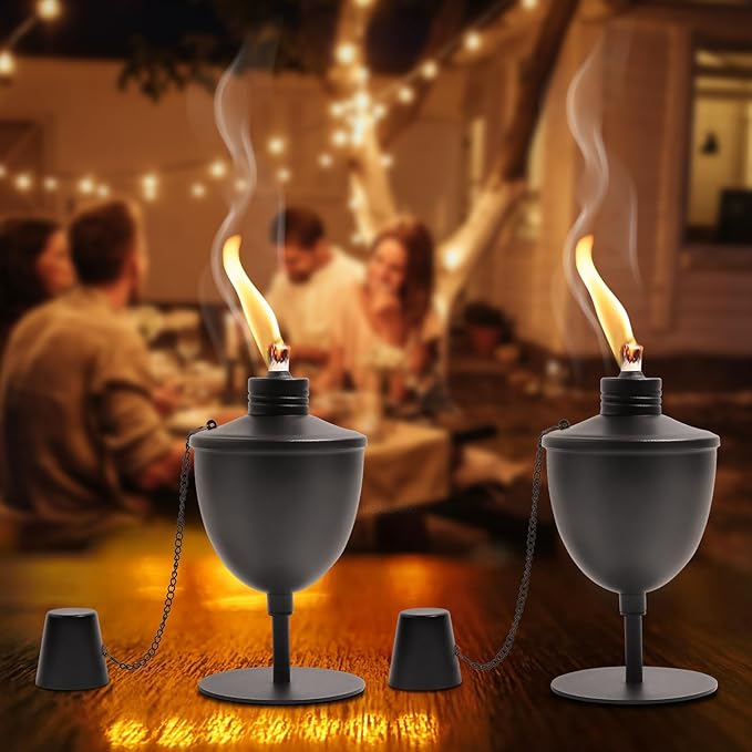 4 Pack Upgraded Tabletop Torches,14 oz Citronella Torches for Outside, Refillable Outdoor Flame Torch Light, Comes with Wicks,Covers and Funnel, Ideal for Parties, Garden Decor, DIY