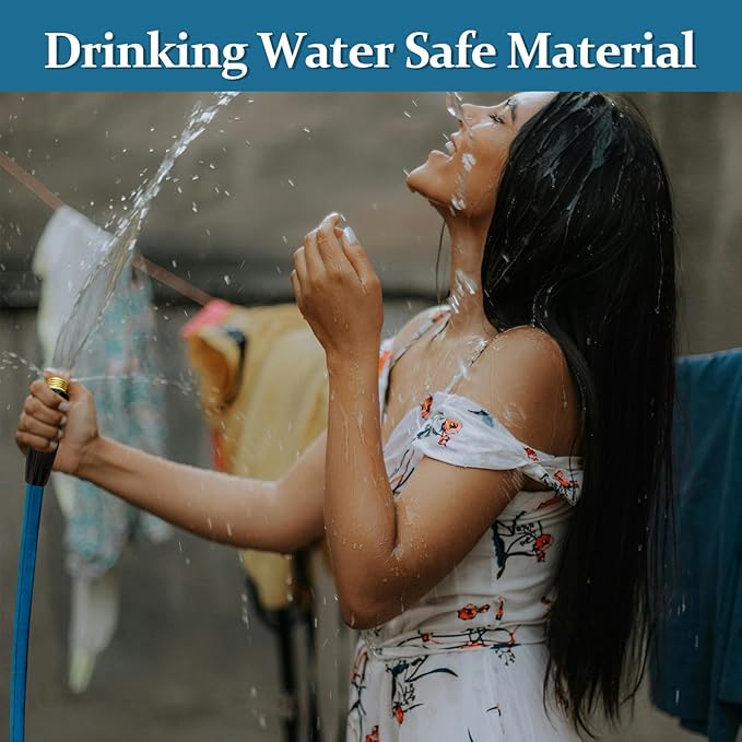 Garden Hose 75ft, Made of TPE(Not PVC), Ultra-Light & Flexible Water Hose with Solid Brass Fittings, Non-Shrinking, Easy to Storage, Drinking Water Safe Material, All-weather, SeaBlue