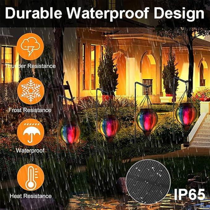 Hot Air Balloon Solar Lantern with Flickering Flame Hanging Solar Lanterns Outdoor Lights Waterproof Lanterns Decorative Garden Patio Yard Party Decor Colorful +