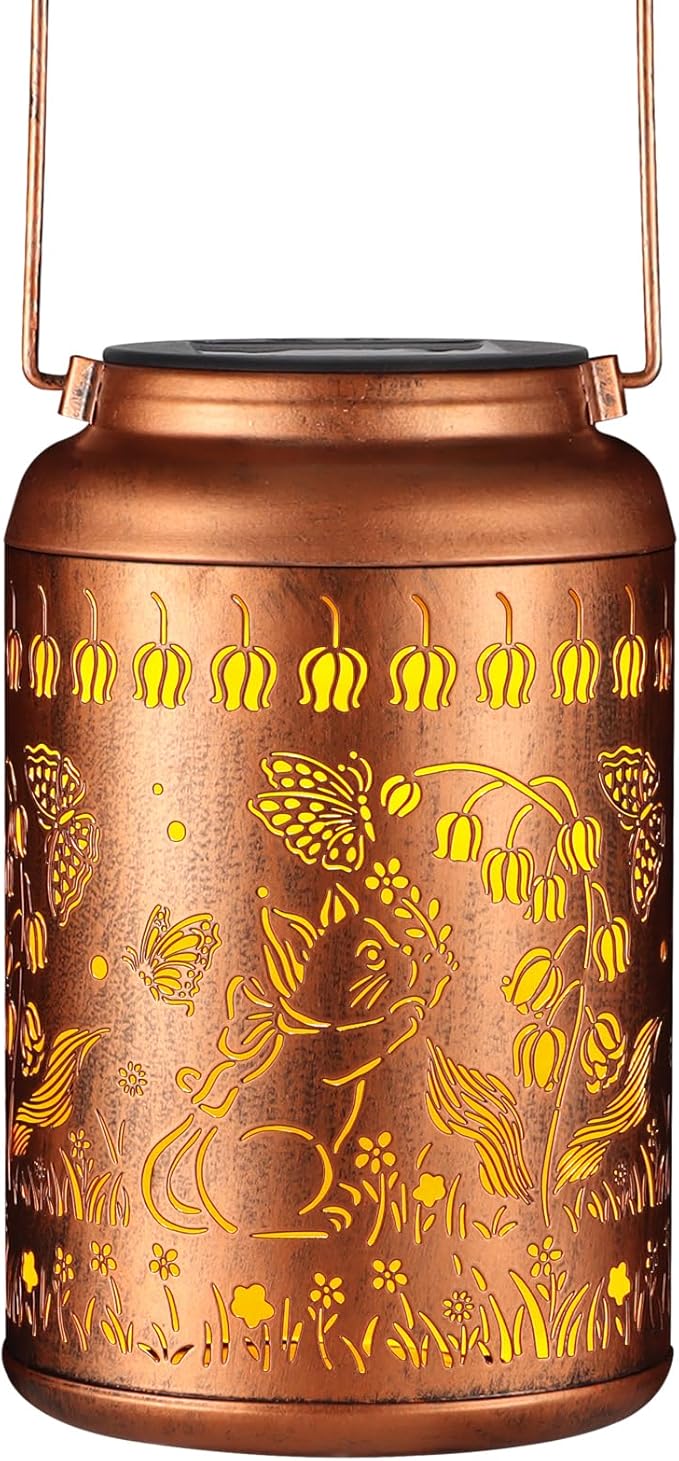 Solar Lantern Outdoor Hanging Lights Birthday Gifts for Women Mom and Grandma Cat and Butterfly Metal Garden Decor Outdoor Waterproof LED Solar Lanterns for Patio, Yard, Pathway,Landscape