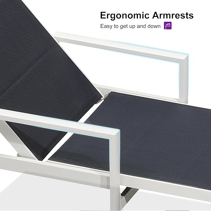 PURPLE LEAF Outdoor Chaise Lounge Adjustable Sunbathing Recliner with Armrest Navy Blue 2 Sets