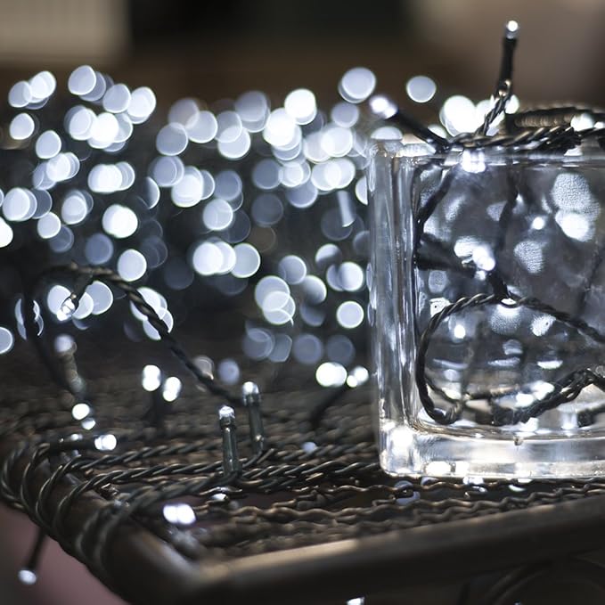 Christmas Tree Light 200 LEDs 73ft Green Cable Wire Fairy String Twinkle Lights Plug in 12 Modes for Xmas Party, Outdoor, Garden, Wedding, Home Decoration (White)