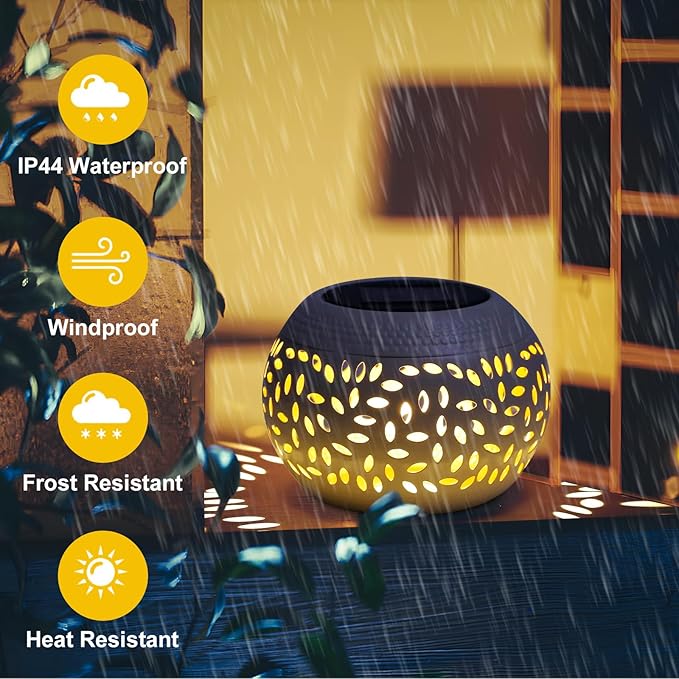 Solar Lantern Outdoor Table Light,2 Pack Solar Lanterns Outdoor Waterproof Decor, Hollow Out Retro White Metal Solar Patio Lights,Yard Porch Garden Balcony Indoor Desk Bedroom Tabletop Decorations