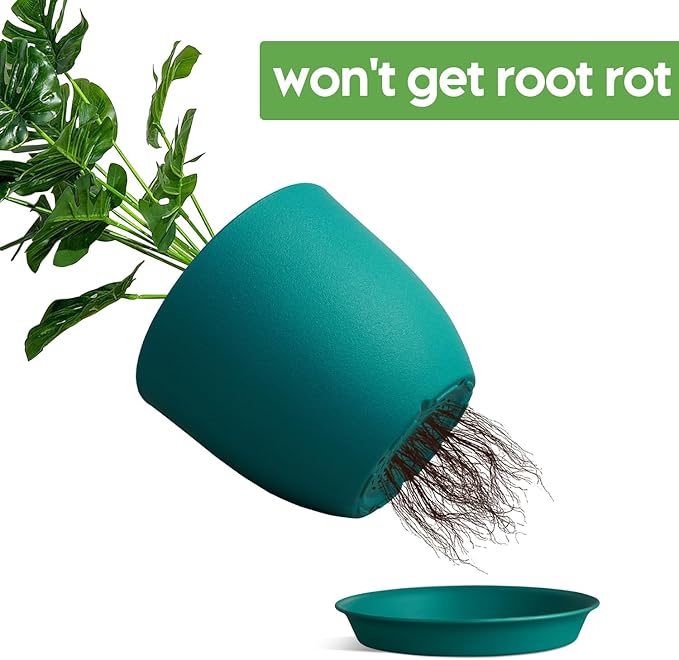 Plant Pots 8 Inch Set of 4, Flower Pots with Multi Mesh Drainage Holes, Planters for Indoor Outdoor Garden Plants and Flowers（Blue）