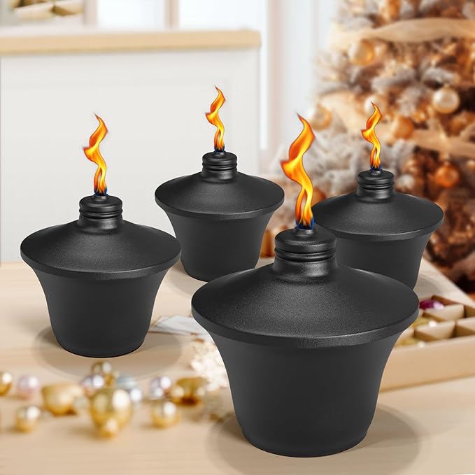 4-Pack Citronella Tabletop Torches, 14.5 oz Table Top Torches for Outdoor, Metal Oil Burner Candles, Garden Torches with Fiberglass Wick for Yard, Patio, Deck, Garden, Party, Landscape