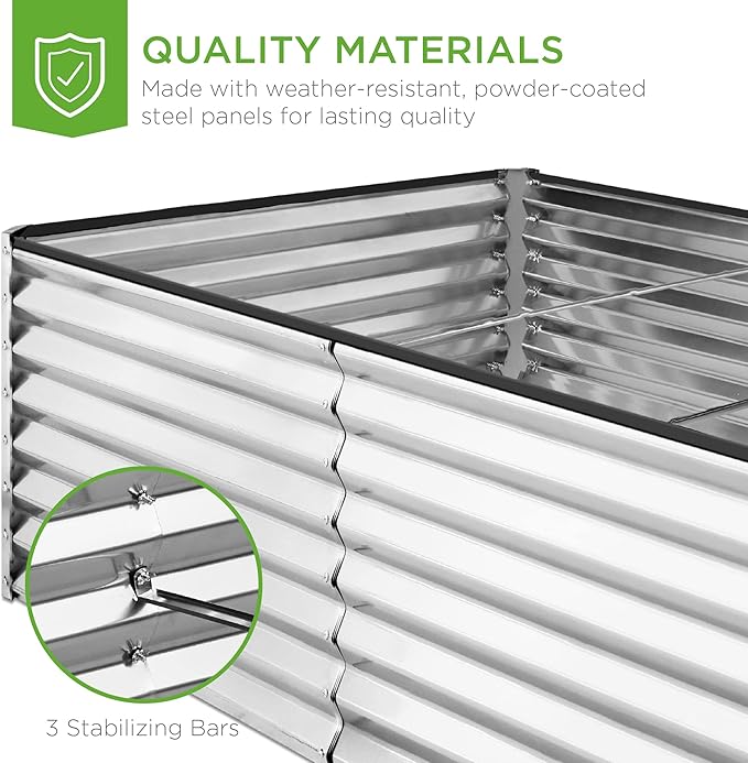Best Choice Products 8x4x2ft Outdoor Metal Raised Garden Bed, Deep Root Planter Box for Vegetables, Flowers, Herbs, and Succulents w/ 478 Gallon Capacity - Silver