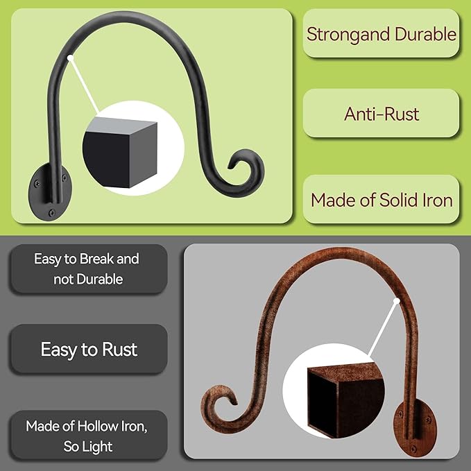 AJART Hanging Plant Hanger Outdoor: Bird Feeder Wall Hooks - 8 Inch Plant Bracket Hook for Hanging Flower Baskets 2 Pieces