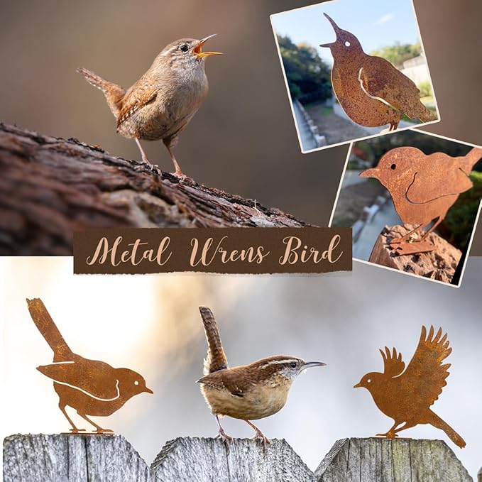 5PCS Rusty Birds Decoration, Metal Birds Yard Decor, Metal Birds Craft Statue Ornaments - Garden Sculptures and Yard Art, Fence Decorations Outdoor