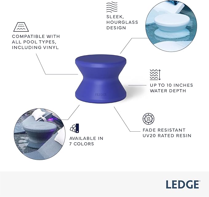 Ledge Lounger Signature Side Table - In-Pool Table for Ledges up to 10" Deep - Indoor/Outdoor All-Weather Table for Porch, Patio, Garden, Backyard, Pool and Beach (Granite Gray)