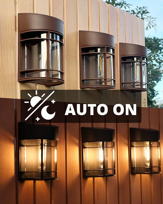 Solar Fence Lights, 8 Pack Deck Light Waterproof Solar Outdoor Lights for Garden Fence Post Backyard Decor, Brown