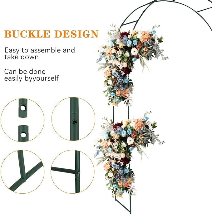 Tytroy Reconfigurable & Easy-to-Assemble Metal Outdoor & Indoor 7'6" Garden or Wedding Arch Arbor for Wedding Bridal Party Elegant Decorations & Garden Climbing Plants Vines (Green 1PC)