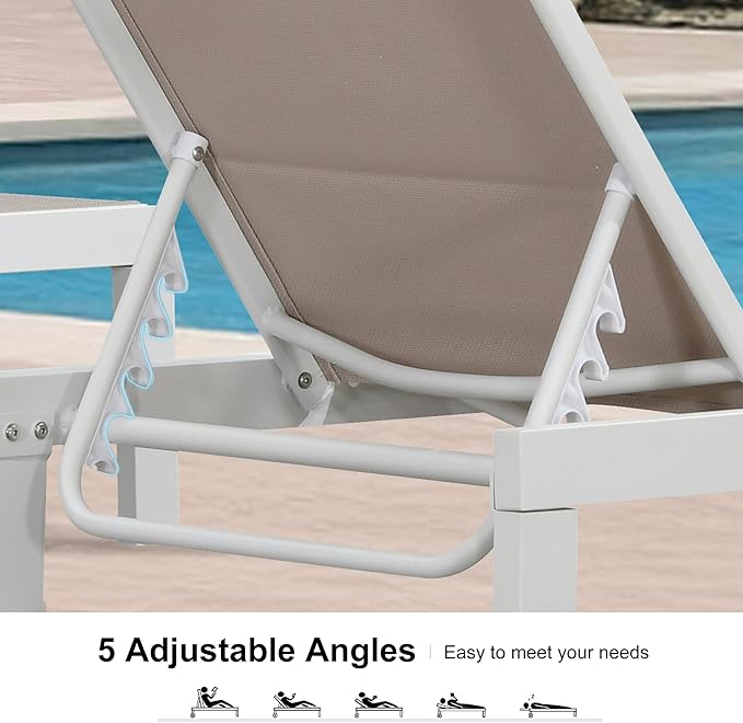 PURPLE LEAF Outdoor Chaise Lounge Set Staight Legs Adjustable Sunbathing Recliner with Side Table for Poolside Beach Outside Patio Aluminum Chaise Lounger Khaki