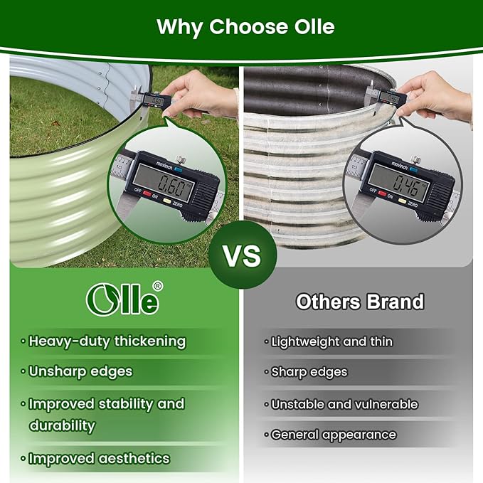 Olle 17" Tall 42" Round Raised Garden Bed Metal Raised Beds for Gardening, Large Planter Box Round Raised Garden Beds Outdoor for Vegetables, Sage Green