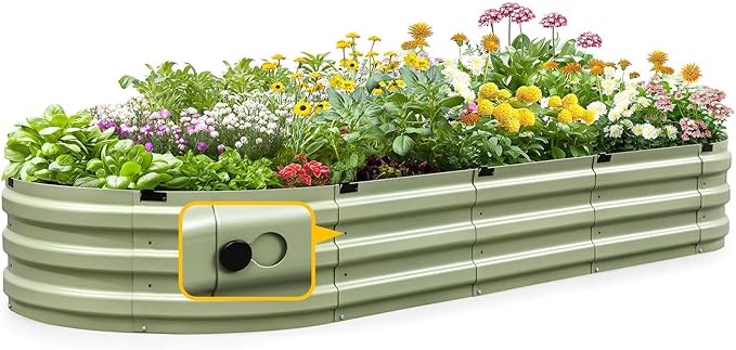 KING BIRD Raised Garden Bed Kit 2025 Upgraded Quick-Setup Galvanized Planter Garden Box Outdoor for Gardening, Vegetables, Flowers, 94x36x12 in, Olive Green