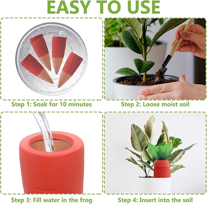 4PCS Terracotta Watering Spikes - Automatic Self-Watering Stakes, Vacation Plant Waterer for Wine Bottle, Perfect for Indoor & Outdoor Plants