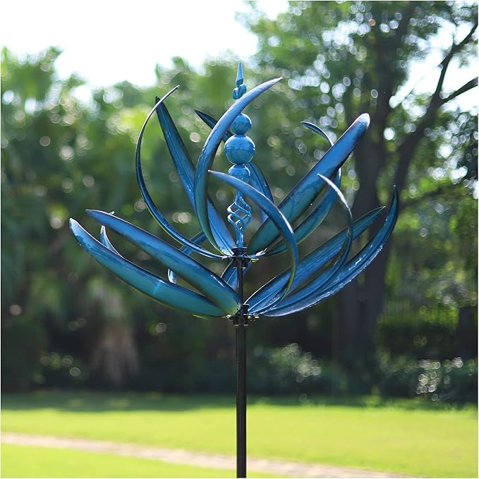 91 inch Wind Spinners Outdoor - Extra Large Outdoor Metal Wind Sculptures Spinners with Stake, Windmills for The Yard Garden, Yard Art Garden Lawn Decor - Blue (27" W x 91" H)