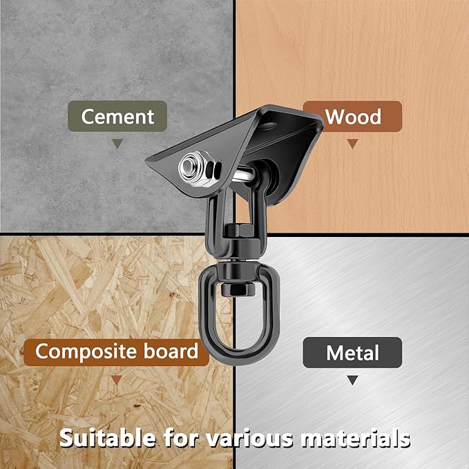 Heavy Duty Hammock Hanging Kit, 360° Rotating 1200 lb Swing Hangers for Hammock Chair Stand, Seat, Porch Swing, Yoga, Tree, Ceiling Mount, Indoor Outdoor Hanging Hardware Black | Pack of 3