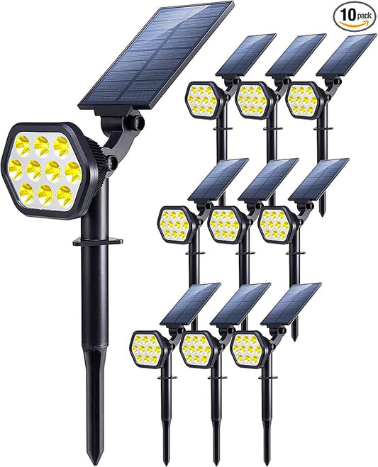 Nekteck Solar Lights Outdoor,10 LED Landscape Spotlights Powered Wall Lights 2-in-1 Wireless Adjustable Security Decoration Lighting for Yard Garden Walkway Porch Pool Driveway (10 Pack, Warm White)