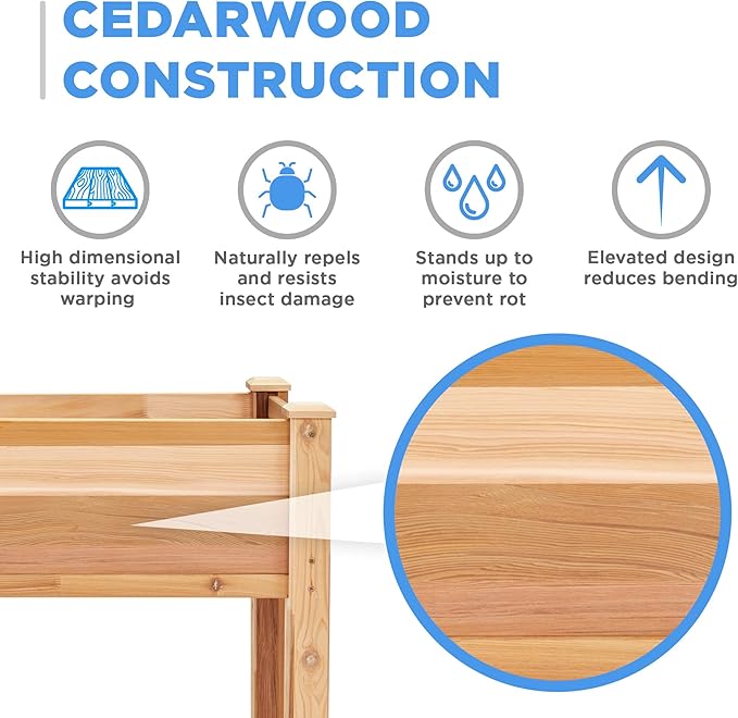 Jumbl, Cedar Raised Garden Bed, Elevated Wood Planter for Growing Fresh Herbs, Vegetables, Flowers, Succulents - 34x18x30”