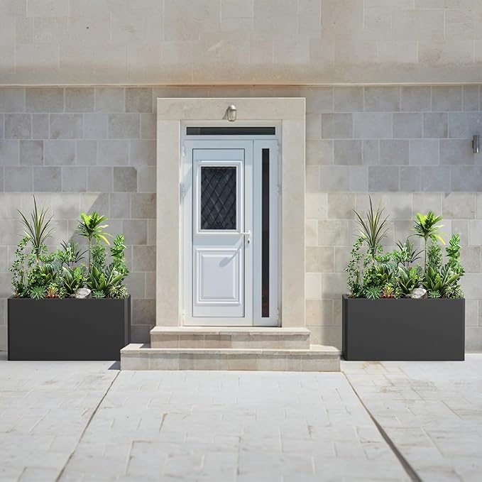 Rectangular Planter Box (36''L x 15''W x 15''H) Large Planter Box Outdoor, Metal Planters with 6 Drainage Holes for Commercial Residential Patio Deck and Backyard, Black