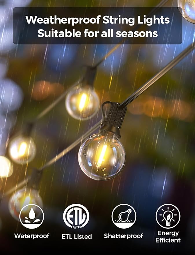 XMCOSY+ Patio Lights, Smart 50Ft Outdoor String Lights with 25 Dimmable G40 Globe Bulbs, APP Control, Work with Alexa, Connectable Waterproof LED Outdoor Light