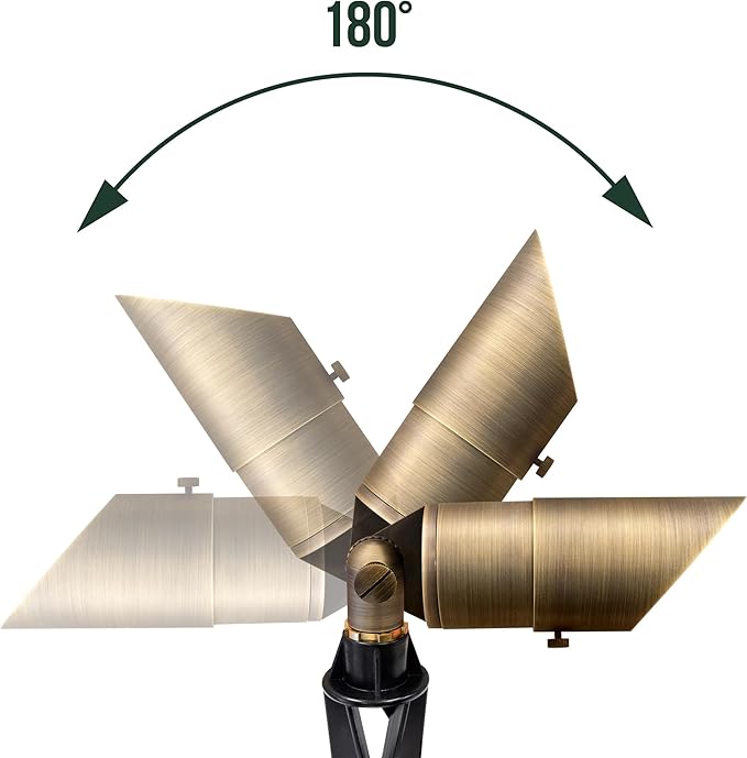 GKOLED 12 Pack Brass Landscape Spotlight, LED Low Voltage Landscape Lighting, Outdoor Adjustable Lights for Yard Wall Lawn Tree Patio Garden, Waterproof Directional Up Light with 5W MR16 Bulb