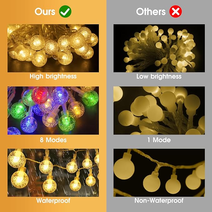 16.4ft 50LED Globe String Lights Indoor Bedroom Battery Operated, Crystal Fairy Lights IP44 Waterproof Outdoor Hanging Decorative Lights for Home Tent Patio Garden Party Wedding Decor