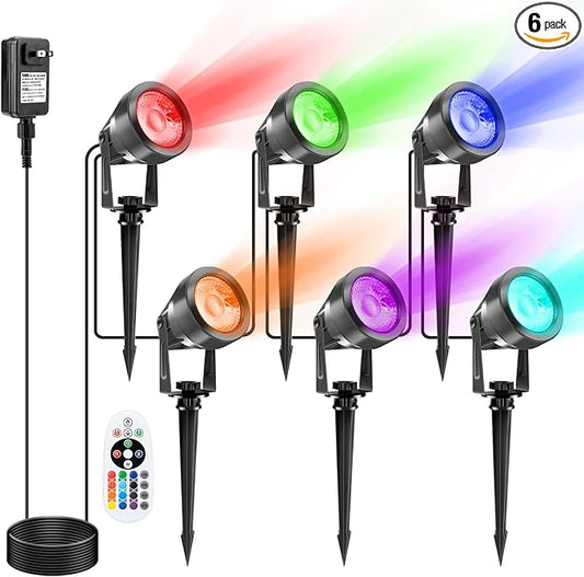 VOLISUN Halloween Landscape Color Changing Spotlights RGB with Transformer 7 Multicolored Hallween Outdoor Uplights Waterproof IP65 for Patio Gate Walkway Pool Garden Yard Driveway 6Pack