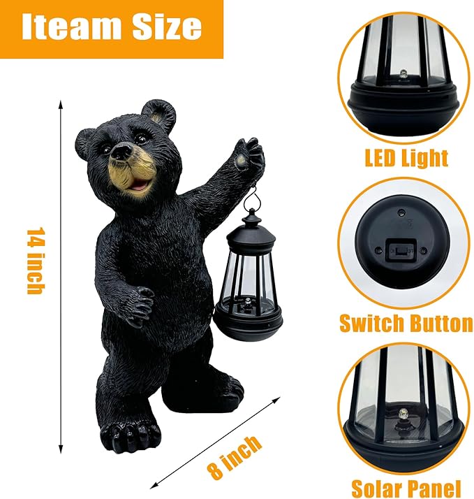 Solar Lantern Garden Statues Decor, Outdoor Bear Figurine Lights for Yard Patio Decoration - Unique Christmas Housewarming Gift for Grandma Wowen Mom