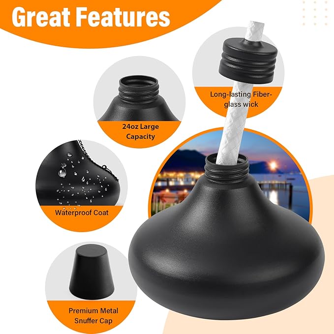 Upgraded Tabletop Torches Set of 8, 24oz Citronella Candles for Outdoor, Metal Table Top Torches for Outside, Refillable Torch Lanterns for Patio, Yard, Deck, Garden, Party