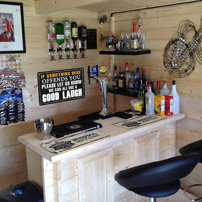 Funny Bar Sign Vintage Metal Tin Signs Man Cave Decor Bar Signs For Home Bar Garage Accessories For Men If Something Here Offends You Please Let Us Know We Can All Use A Good Laugh Sign Kitchen Signs