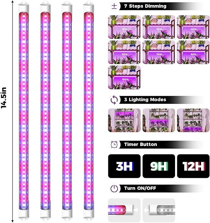 Bamworld Plant Stand with Grow Lights for Indoor Plants Wood Plant Shelf 4 Tier Large Flower Stand for Mutiple Plant Holder Rack for Patio Living Room BalconyDecor Purple Light