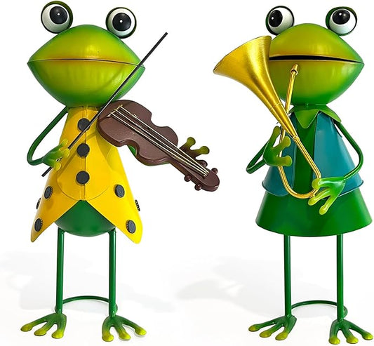 HONGLAND Frog Metal Yard Art - Metal Frog Outdoor Statue - Frog Garden Decorations - 3D Frog Figurine - Christmas Holiday Lawn Patio Yard Garden Decor Gardening Gifts for Women (Violin)