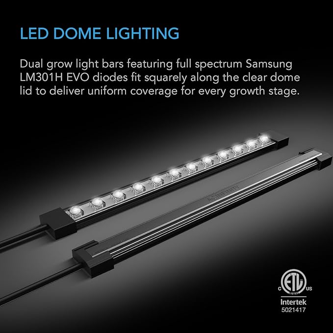 AC Infinity Heavy Duty 3mm Thick Humidity Dome with Height Extension, Germination Kit with LED Grow Light Bars, Sturdy Drip Tray, 6x12 Cell Tray for Indoor Gardening, Seed Starting, Cloning Plants