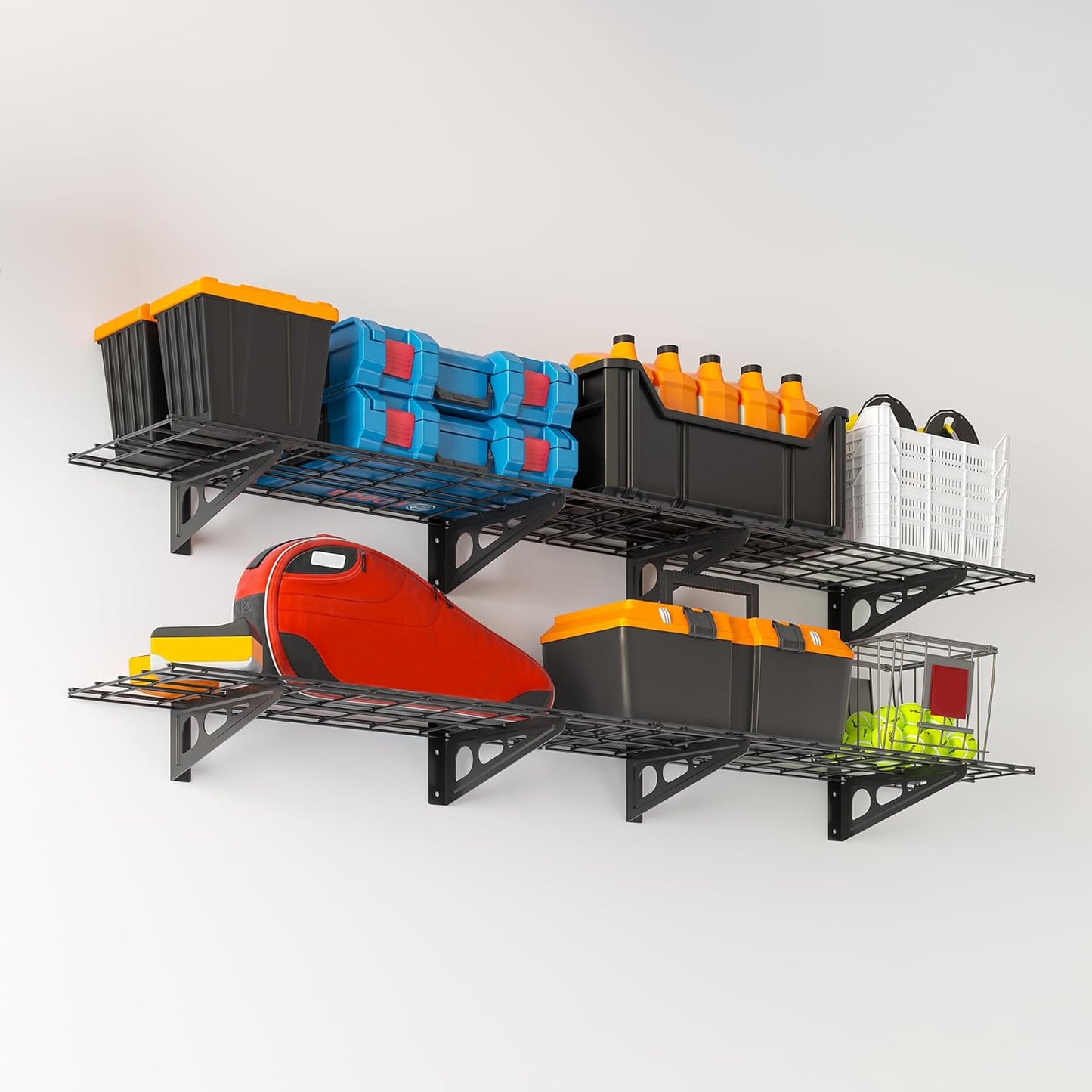 1x6 ft Garage Shelving, 2-Pack Wall-Mounted Shelves for Garage, Kitchen, Pantry Storage, 600 lbs Total Load Capacity Shelving, Black